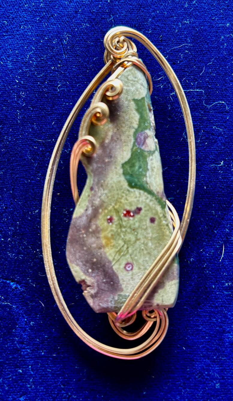 Altantiste Unakite Natural Custom Made Artisan Wire Wrapped Pendant 4 x 2 New